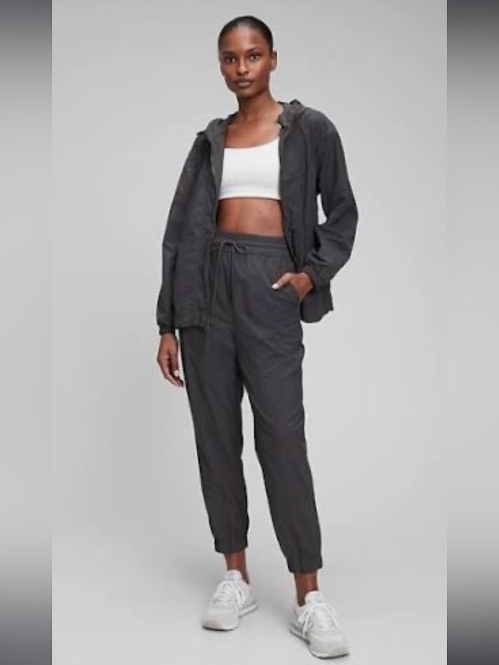GapFit Crinkle Nylon Hooded Jacket – Size M Tall– Charcoal Gray – Full Zip